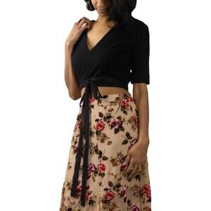 Alasdair Wool Short Sleeve Wrap Top Black XS